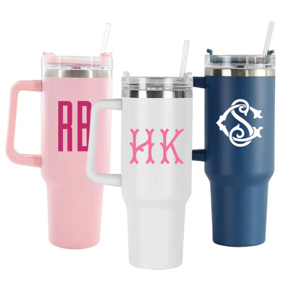 Monogrammed 40 oz Tumbler | Sprinkled With Pink
