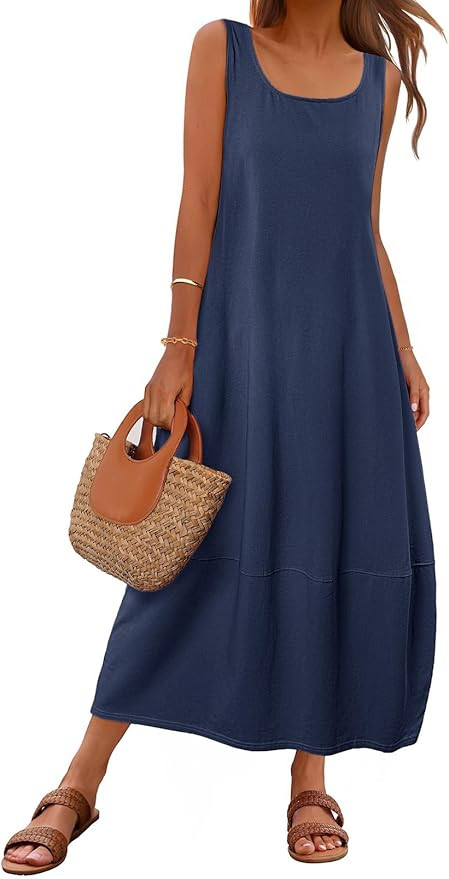 MEROKEETY Women's Casual Maxi Sundress 2025 Summer Beach Dress Scoop Neck Sleeveless Loose Tank D... | Amazon (US)