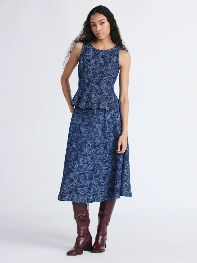 Free Assembly Women's Jacquard Cotton Panel Peplum Top, Sizes S-XXL | Walmart (US)