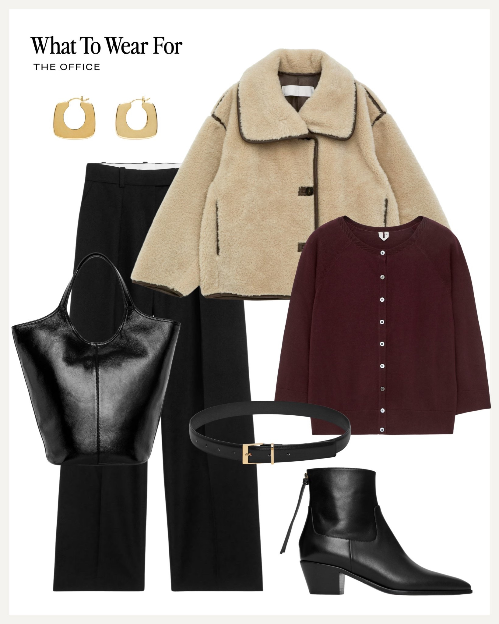 Autumn outfits from Arket 

Black wool trousers / workwear / the office / burgundy cardigan / black leather bag / ankle boots / shearling coat 

#LTKeurope #LTKautumn #LTKstyletip