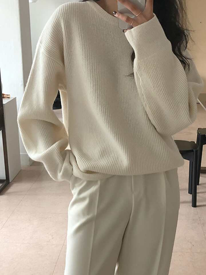 DAZY Ribbed Knit Drop Shoulder Sweater | SHEIN