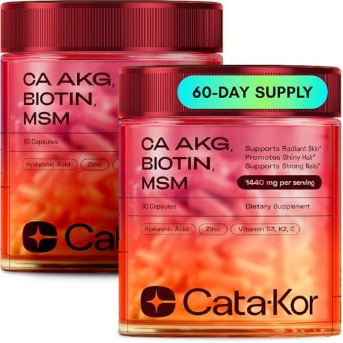 Cata-Kor Hair Skin and Nails Vitamins for Women – Biotin Hair Supplement | Hyaluronic Acid | Calcium AKG | MSM | Vitamin C & Vitamin D3 K2 – Hair Growth Vitamins – Pack of 2 | Amazon (US)