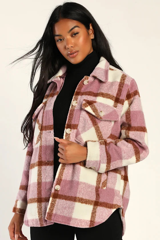 Voyager Pink and Brown Plaid Shacket | Lulus (US)