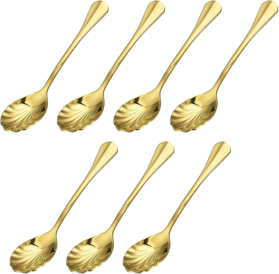 uxcell 7Pcs Stainless Steel Shell Shape Coffee Spoon Tableware Dessert Spoons Stirring Mixing Spoon for Tea Coffee Cake Sugar, 5 Inch Gold | Amazon (US)