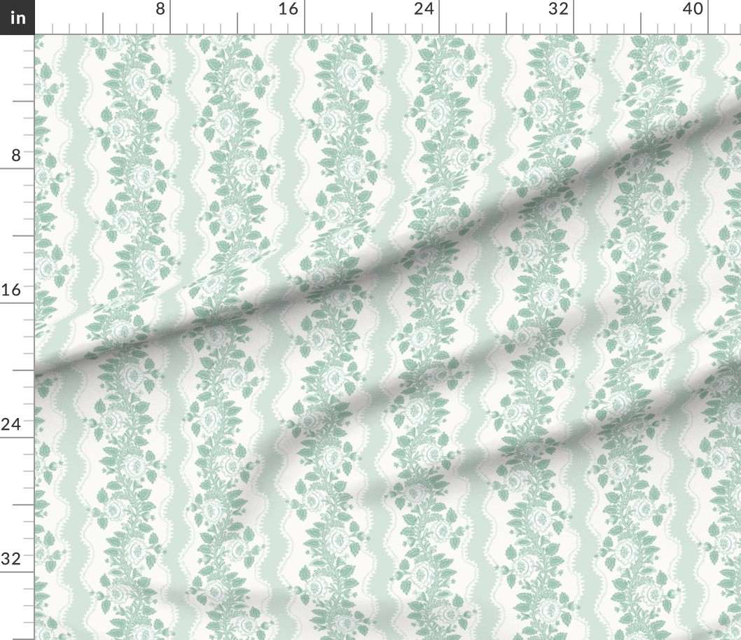 Fabric in Etta Floral Stripe Teal Green | Spoonflower
