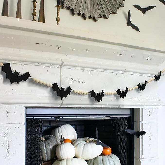 DAZONGE Halloween Decorations Indoor / Outdoor, Wood Halloween Felt Bats Bead Garland Banner for ... | Amazon (US)