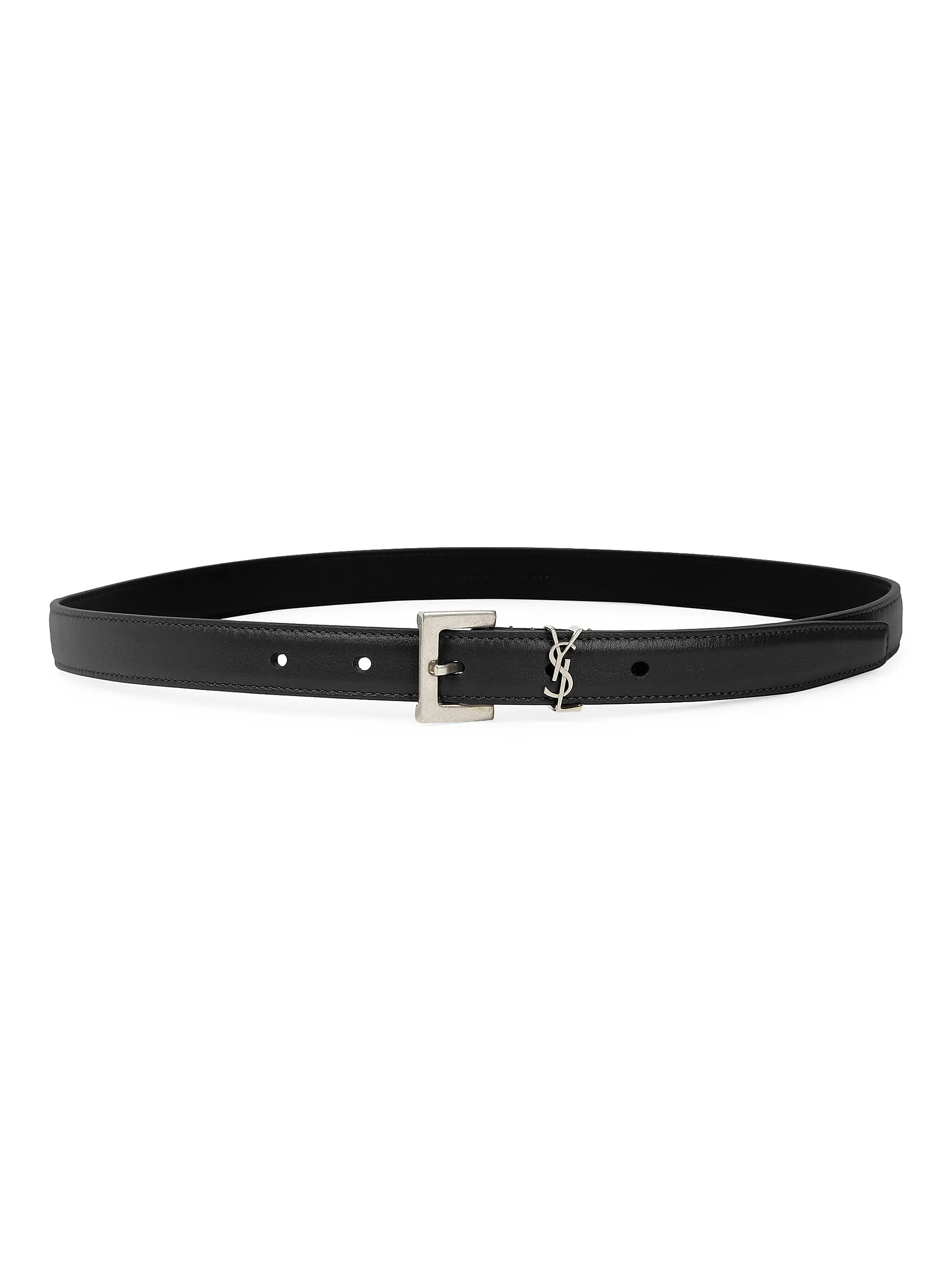 Cassandre Thin Belt with Square Buckle in Smooth Leather | Saks Fifth Avenue