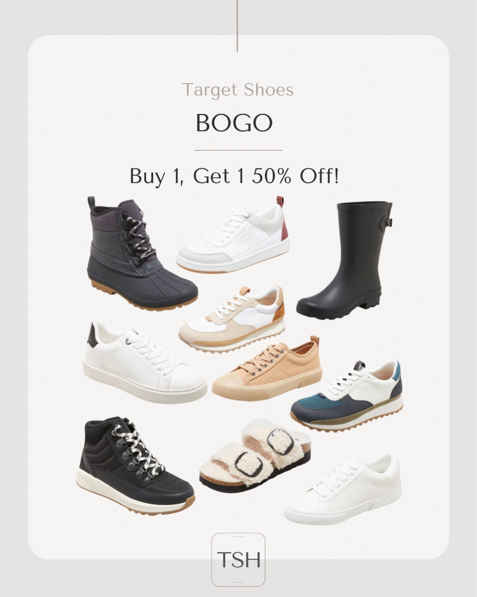 Buy 1, get 1 50% off Target shoes!

Fall outfit 
Fall boots
Boots
Sneakers 

#LTKunder50 #LTKSeasonal #LTKsalealert