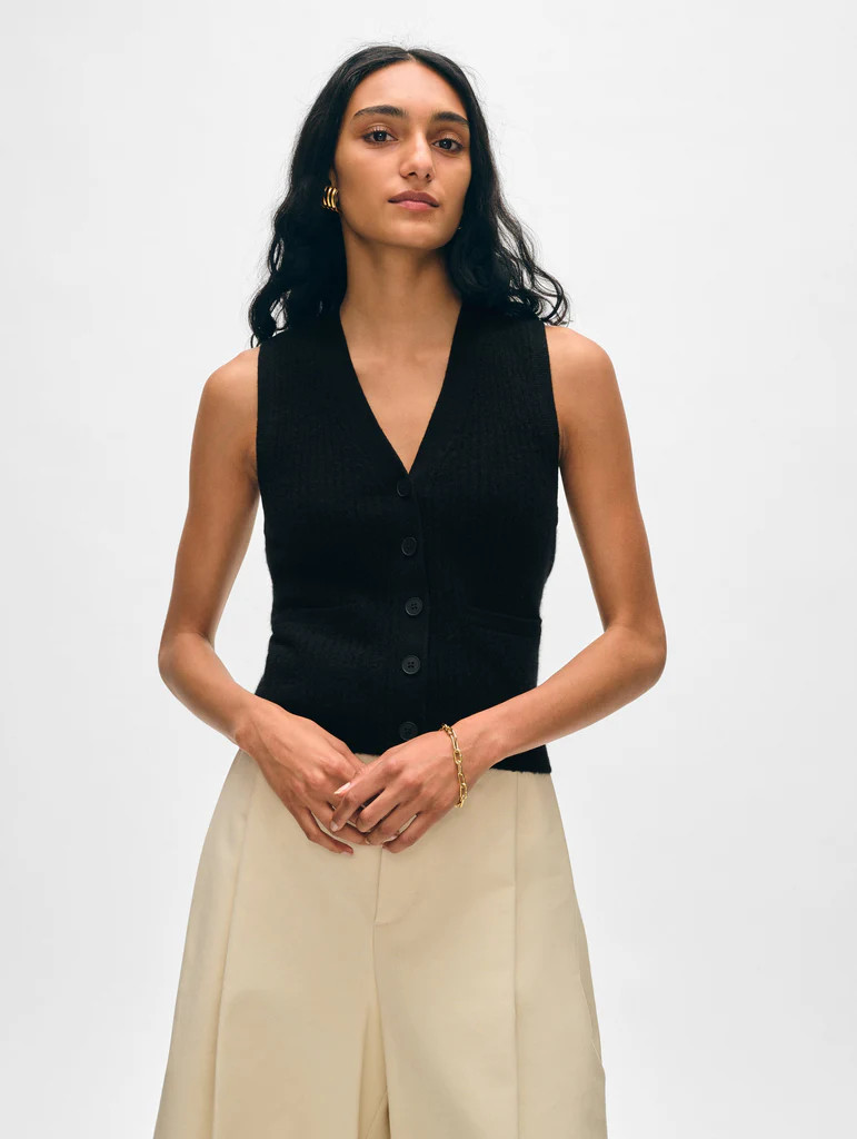Cashmere Ribbed Button Vest | White and Warren