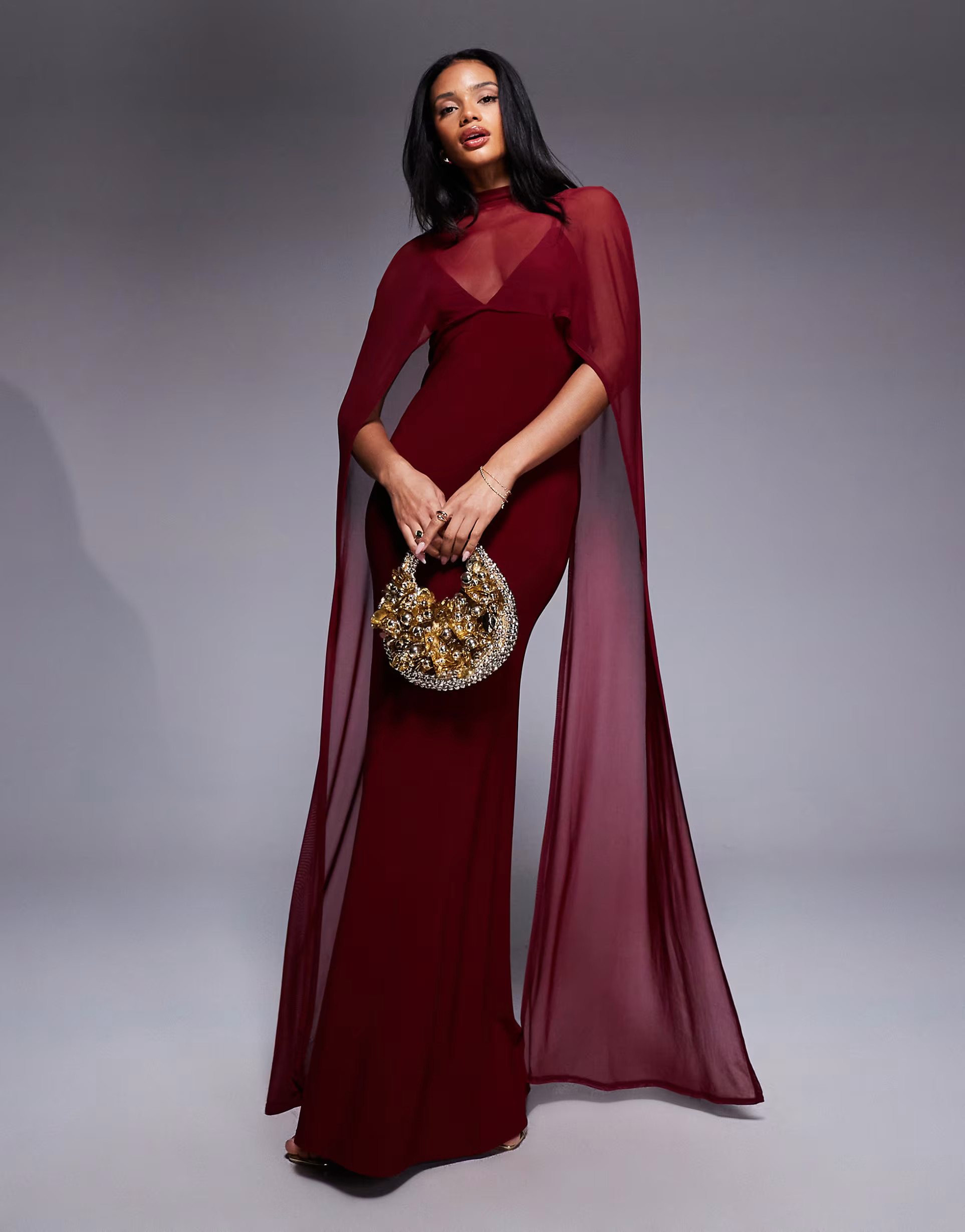 ASOS DESIGN exaggerated cape maxi dress in burgundy | ASOS | ASOS (Global)