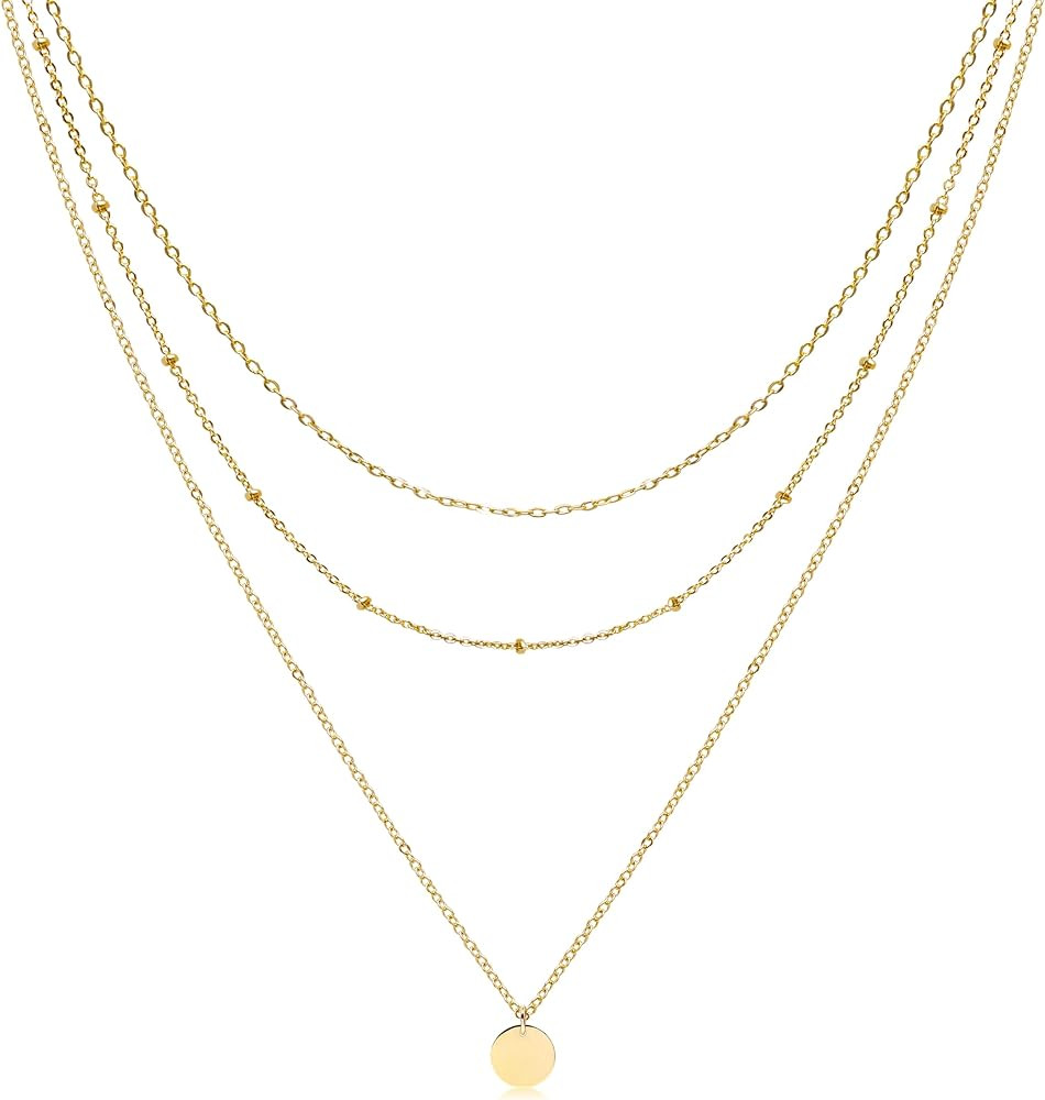 Aisansty Dainty Layered Choker Necklaces Handmade Coin Tube Star Pearl Pendant Multilayer Adjusta... | Amazon (US)