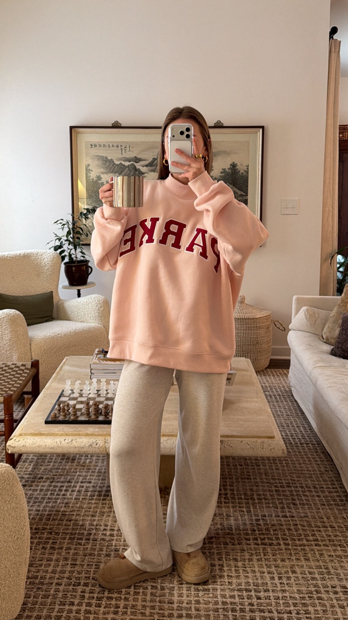 1/25/26 Snow-day cozy morning essentials 🤍 Wearing my Aritzia lounge pants, sipping coffee from my striped Anthropologie mug, and bundled up in my PARKE sweatshirt from the Valentine’s Day drop launching 1/27. Simple, warm, and perfect for staying in during a storm.

#LTKmorningroutine #LTKValentine #LTKootd