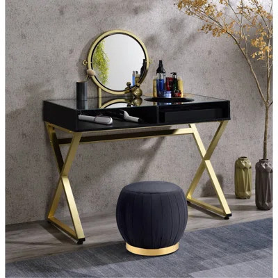 Black & Gold Finish Vanity Desk W/Mirror & Jewelry Tray | Wayfair North America