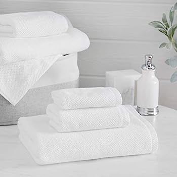 Welhome Franklin Premium 100% Cotton 6 Piece Towel Set | White | Popcorn Textured | Highly Absorbent | Amazon (UK)