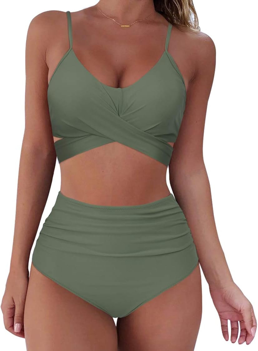 SUUKSESS Women Wrap Bikini Set Push Up High Waisted 2 Piece Swimsuits | Amazon (US)