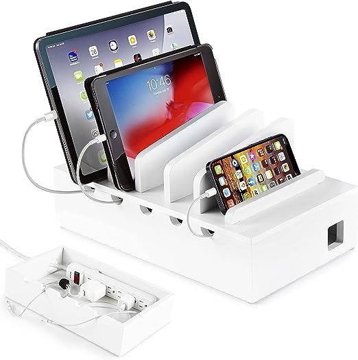 Modern Innovations Bamboo Charging Station for Multiple Devices (White) Wood Device Organizer, De... | Amazon (US)