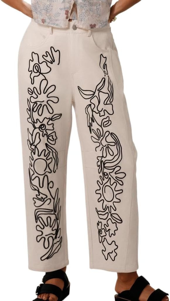 Kedera Mid Rise Barrel Jeans for Women Embroidered Wide Leg Denim Pants Baggy Boyfriend Jeans wit... | Amazon (US)