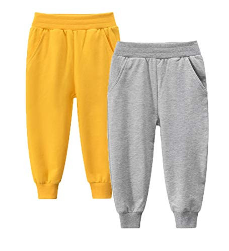 Kids Boy Girl Pants 2-Pack Set Jogger Sweatpants Jogger Pant Pure Yellow Grey Active Sport Trousers 4T | Amazon (US)