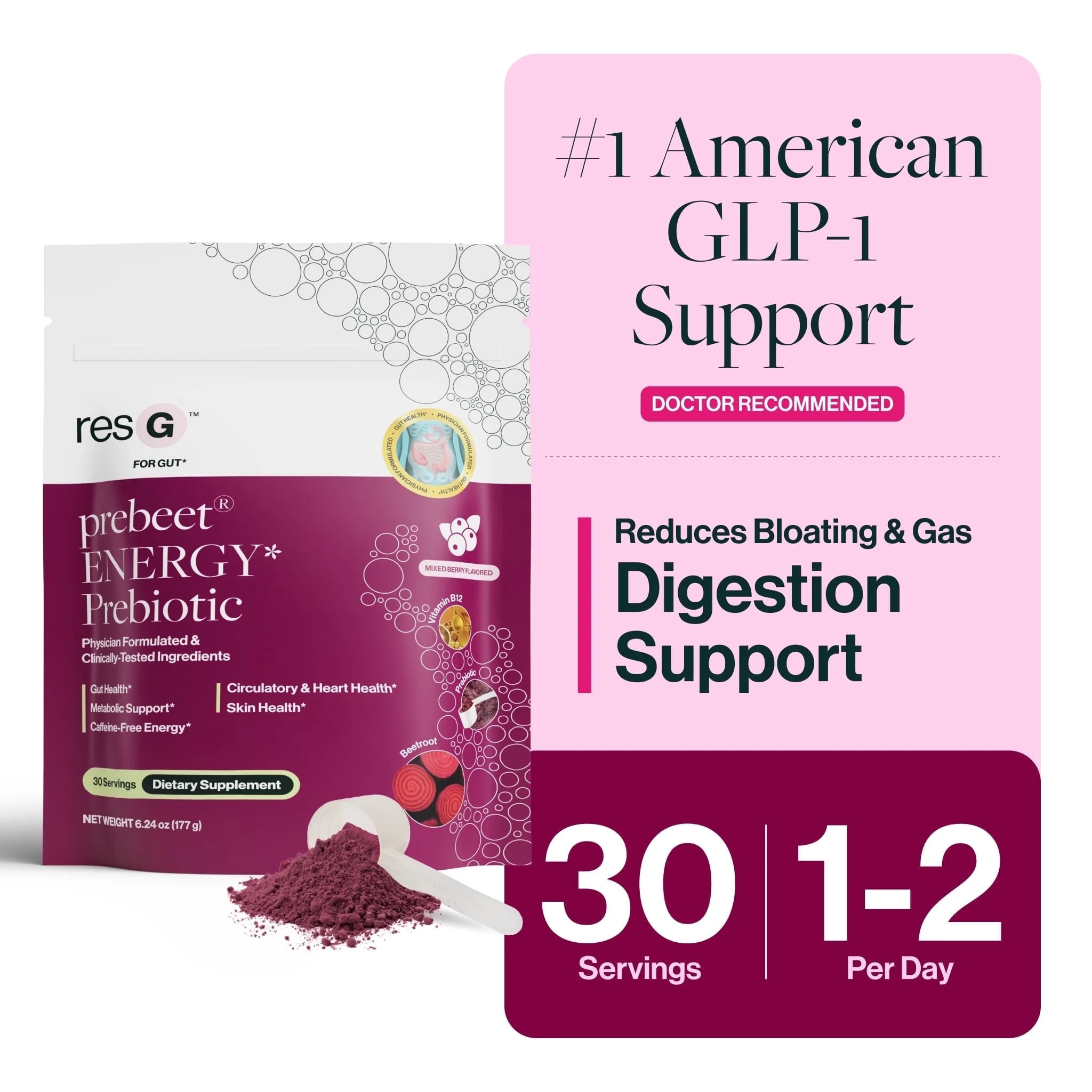 resG prebeet ENERGY Prebiotic - Prebiotics Drink, Akkermansia, GLP-1, Prebiotic Fiber Powder, Pro... | Walmart (US)