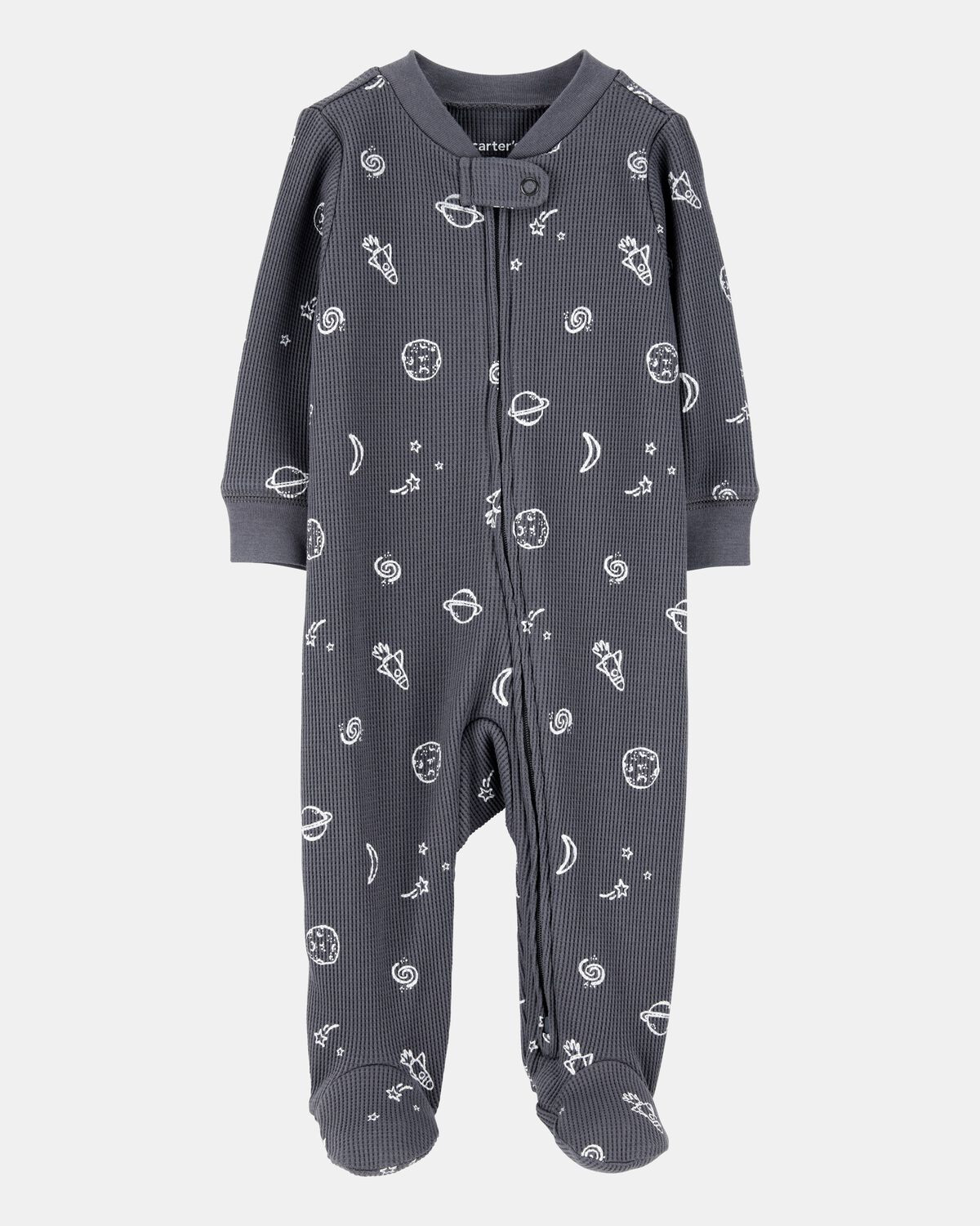 Baby Boy Space Print 2-Way Zip Waffle Knit Sleep & Play Pajamas - Grey | Carter's | Carter's Inc