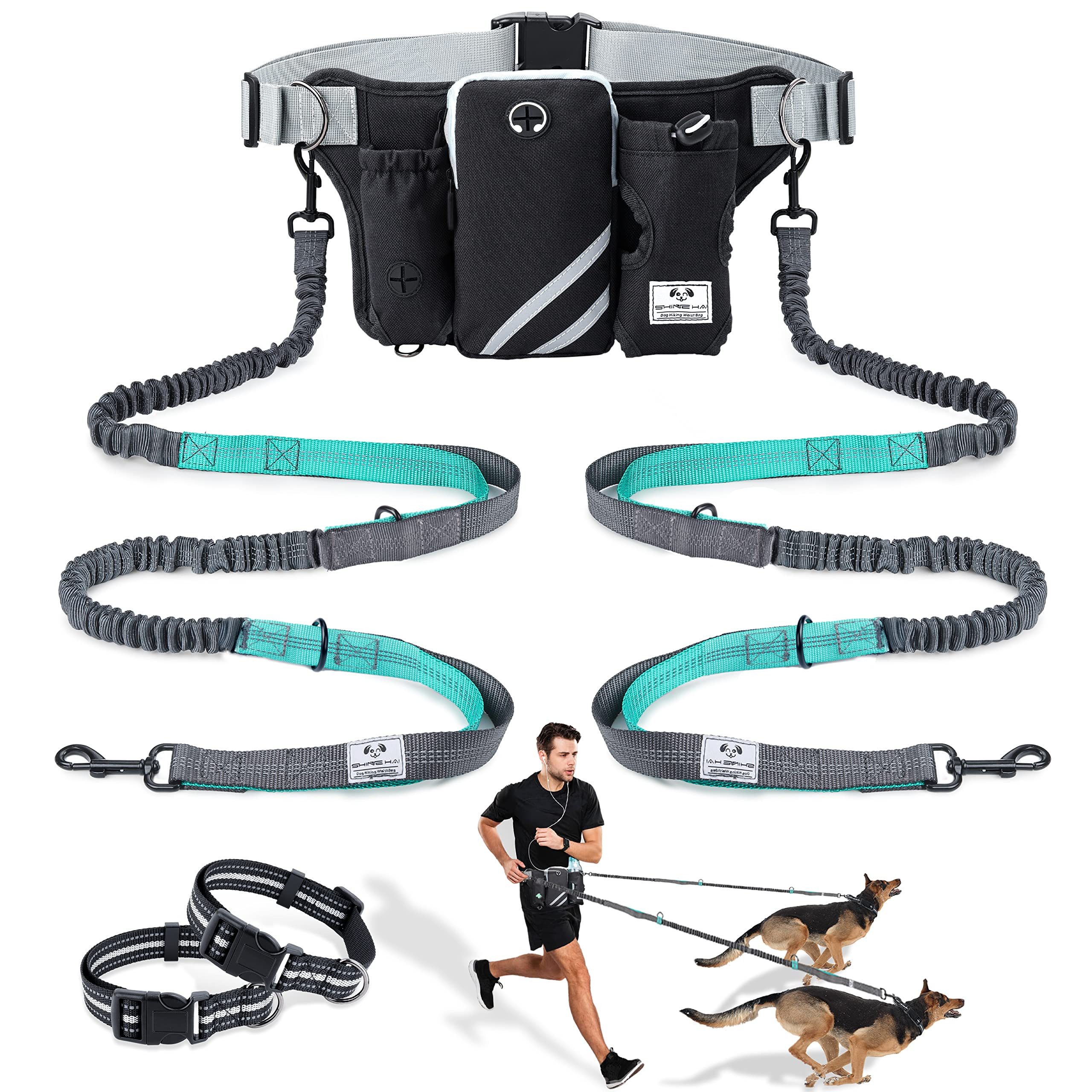 SHINE HAI Retractable Hands Free Dog Leash with Dual Bungees for 2 Dogs, Adjustable Waist Belt Fa... | Amazon (US)