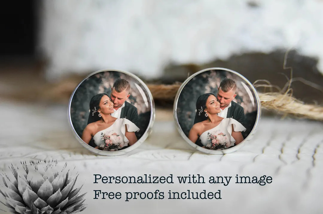 Personalized Cufflinks, Custom Cool Gifts for Men, Photo Wedding Silver Plated or Black Cuff Link... | Etsy (US)