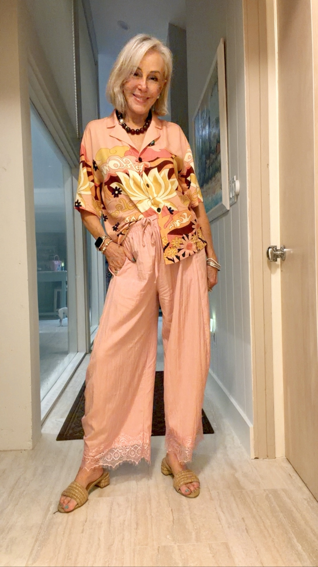 Comfy Women's Pants Cropped Lace Hem Pants Summer Boho Drawstring High Rise Wide Leg Lounge Trousers with Pockets
Camp shirt and bead necklace

#LTKOver40 #LTKTravel #LTKootd