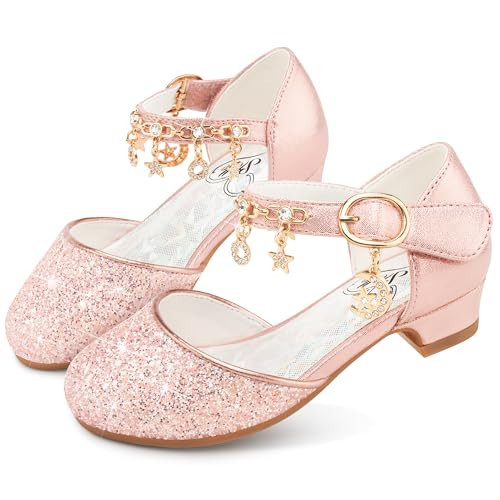 Stelle Girls High Heels Sequins Dress Sandals Princess Dress Shoes Flower Wedding Party Shoes for Toddler/Little/Big Kid (T20-Pink2, 13ML) | Amazon (US)