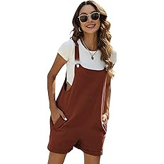 Yeokou Women's Cotton Linen Short Overalls Casual Summer Bib Shortalls with Pockets | Amazon (US)