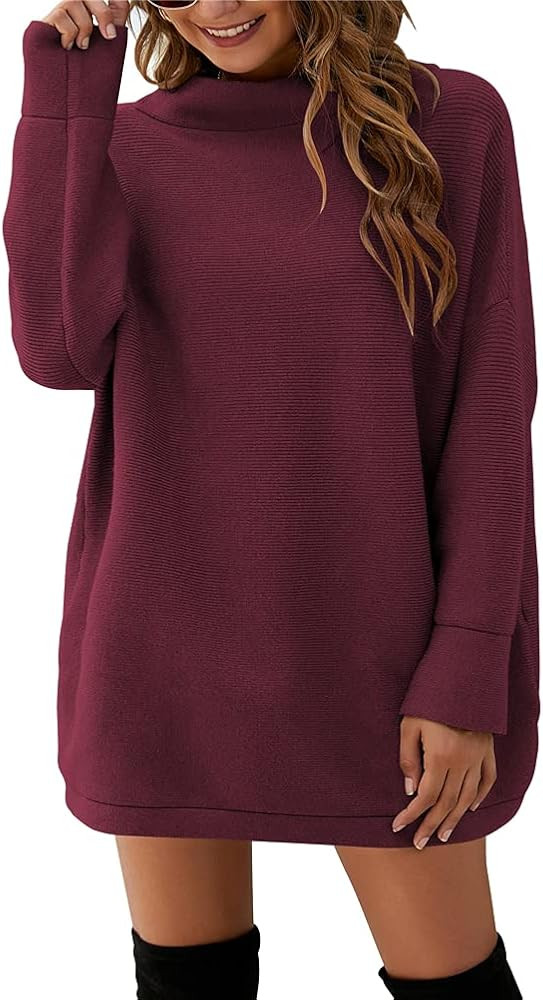 MISSJOY Women Casual Turtleneck Batwing Sleeve Slouchy Oversized Ribbed Knit Tunic Sweaters | Amazon (US)