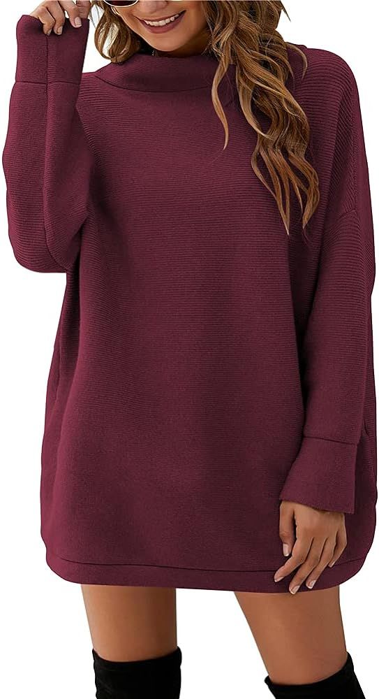 MISSJOY Women Casual Turtleneck Batwing Sleeve Slouchy Oversized Ribbed Knit Tunic Sweaters | Amazon (US)