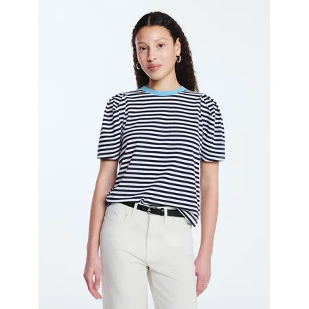 Free Assembly Women s and Women s Plus Crewneck Tee with Puff Sleeves XS-4X | Walmart (US)