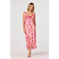 ASTR the Label | Nissa Floral Ruffle Midi Dress in Pink floral | Size S | ASTR The Label (US)