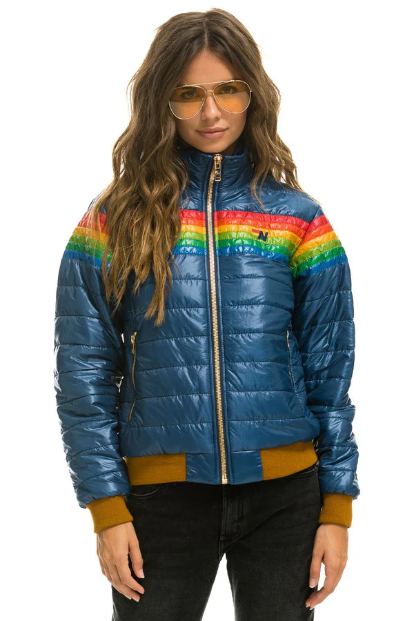 6 STRIPE RAINBOW SLEEVE JACKET -  GLOSSY DEEP BLUE | Aviator Nation