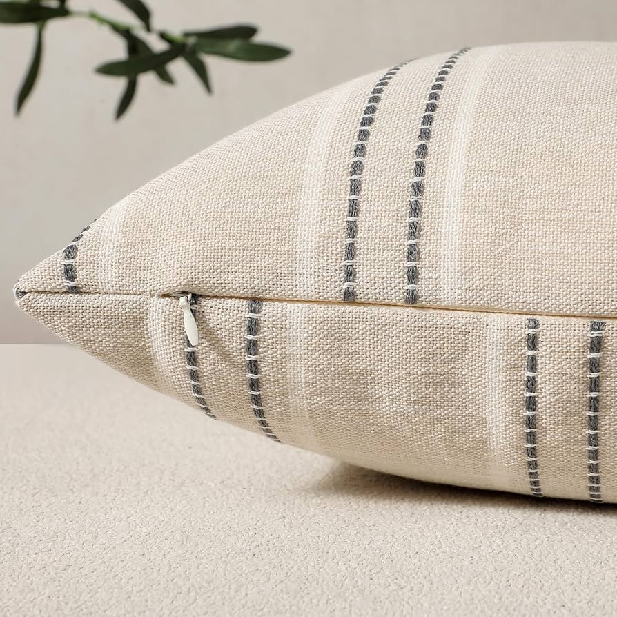 Hckot Throw Pillow Covers 20x20 Set of 2 Striped Pillow Covers Textured Linen Decorative Pillows ... | Amazon (US)
