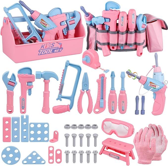 Kids Tool Set, 48PCS Toddler Tool Set with Electronic Toy Drill & Kids Tape Measure,Pretend Play ... | Amazon (US)