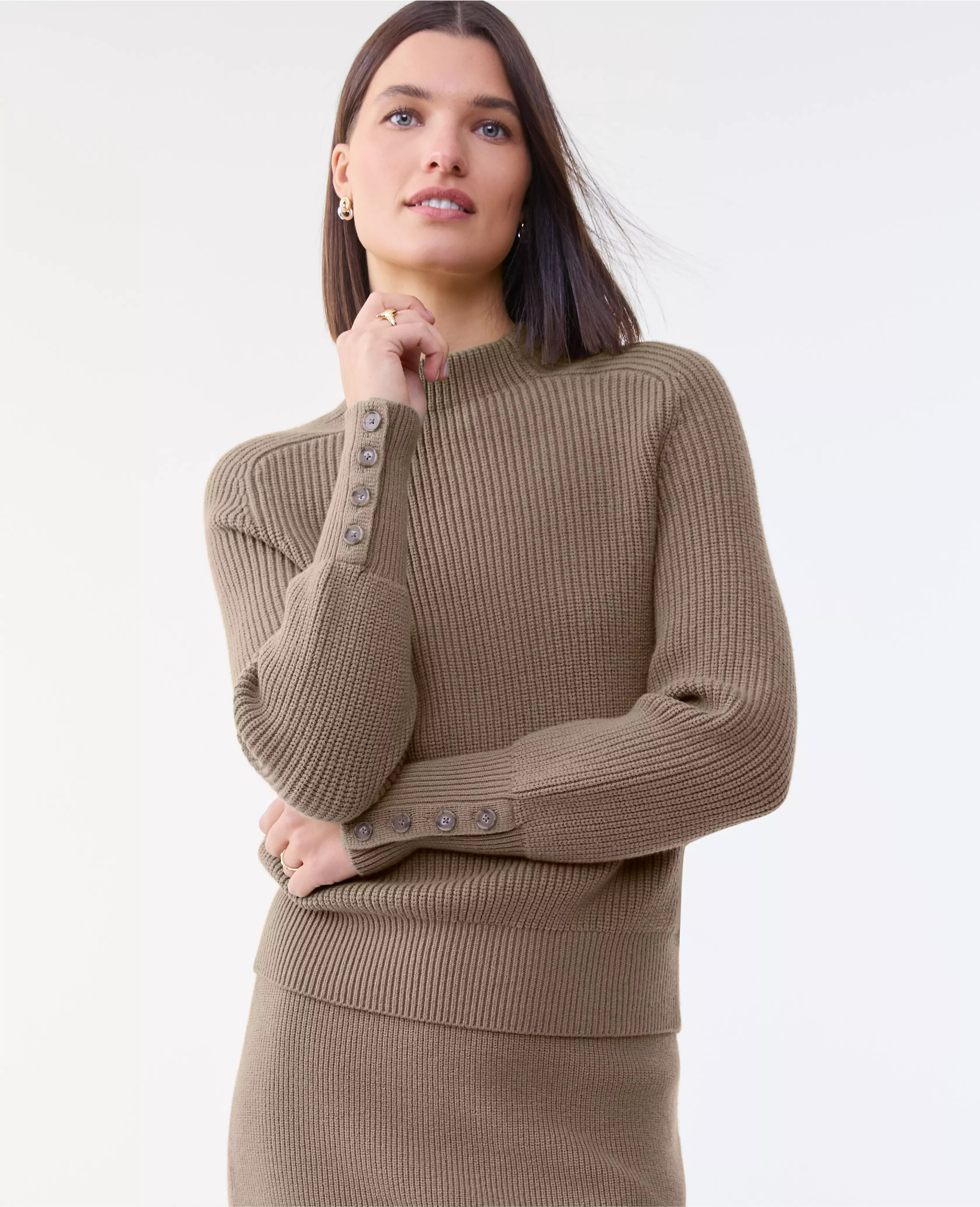 Ribbed Button Sweater | Ann Taylor
