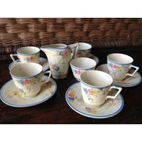 Crown Ducal Coffee Tea Set, Made in England, 1930S Art Deco Pottery, Foral Design, Service For 5, Sugar Bowl & Milk Jug, Hallmarked | Etsy (US)