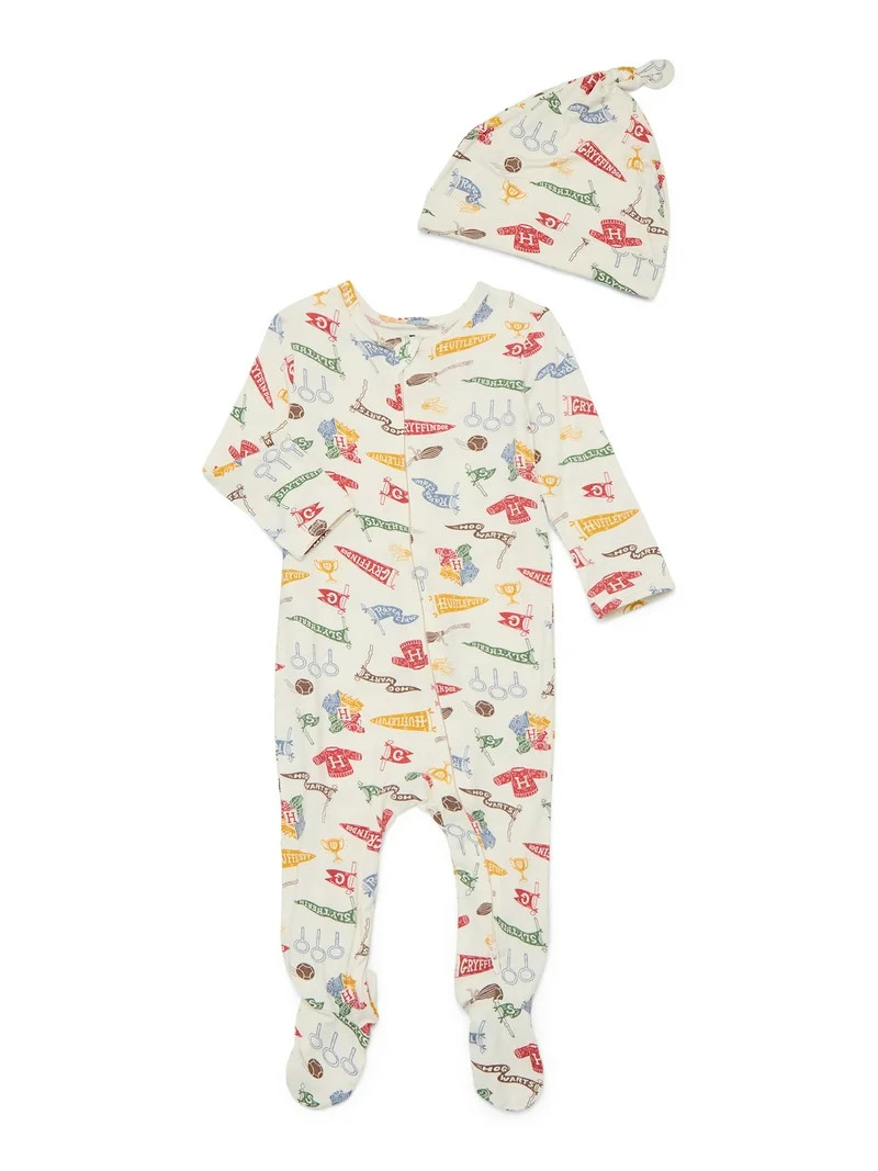 Harry Potter Baby Boys or Girls Viscose Sleep Footed One-Piece with Hat Set, 2-Piece, Sizes 0M–... | Walmart (US)