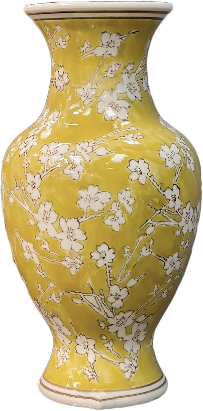 Galt International Yellow and White Sakura Chinoiserie Ceramic Vase 14" - Hand Painted Antique St... | Amazon (US)