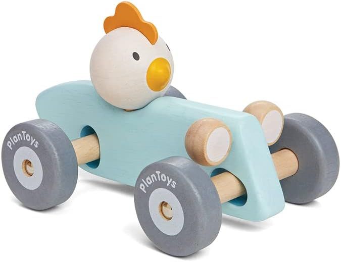 PlanToys Wooden Chicken Racing Car with Vintage Car Theme (5716) | Pastel Color Collection |Susta... | Amazon (US)