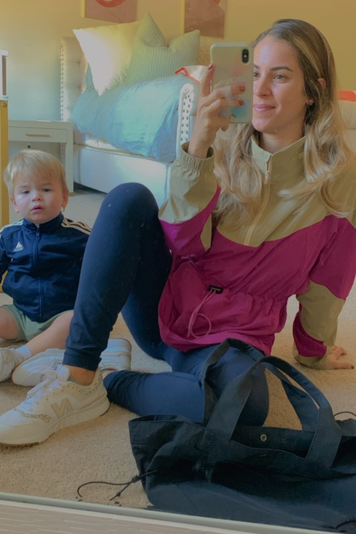 My “mom on the go” OOTD.

Jacket: Lululemon Evergreen Anorak (on sale.  Wearing size 10).
Leggings: Lululemon Super-High-Rise (I sized up 2 for the growing 🤰)
Tee Underneath: Everlane cropped tee ( a basic closet fav).
Bag: Lululemon side cinch bag (goes from gymnastics to swim class)
Shoes: New Balance 997H Sneaker

#LTKfamily #LTKSeasonal #LTKfit