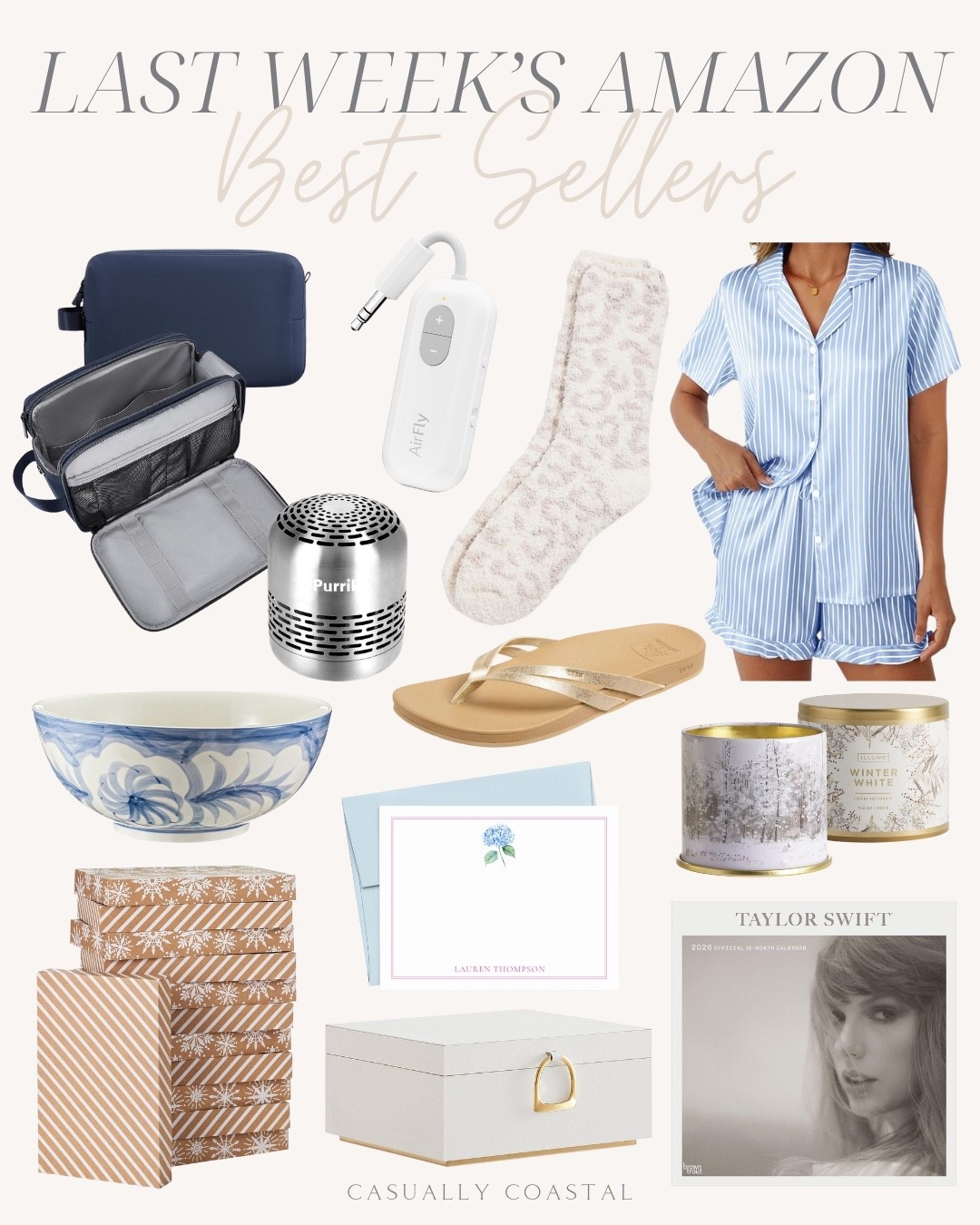 Last Week’s Amazon Best Sellers

Bluetooth wireless audio transmitter adapter, ILLUME holiday winter white candle, Amazon candle, barefoot dreams socks, cozy socks, fuzzy socks, personalized hydrangea stationery cards, Christmas gift boxes with lids, Christmas wrapping, Taylor Swift monthly wall calendar, refrigerator deodorizer, men’s toiletry bag, blue and white bowl, hand painted decorative bowl, coastal bowl, 2 layer jewelry box, REEF women’s flip flops, silk pajamas, blue and white striped pajamas 

#LTKFindsUnder100 #LTKFindsUnder50 #LTKHome