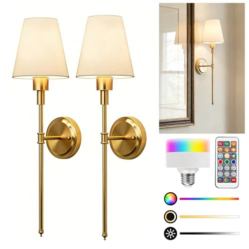 L LOHAS LED Battery Operated Wall Sconces Set of 2, Rechargeable Wall Lights Remote and Dimmable,... | Amazon (US)