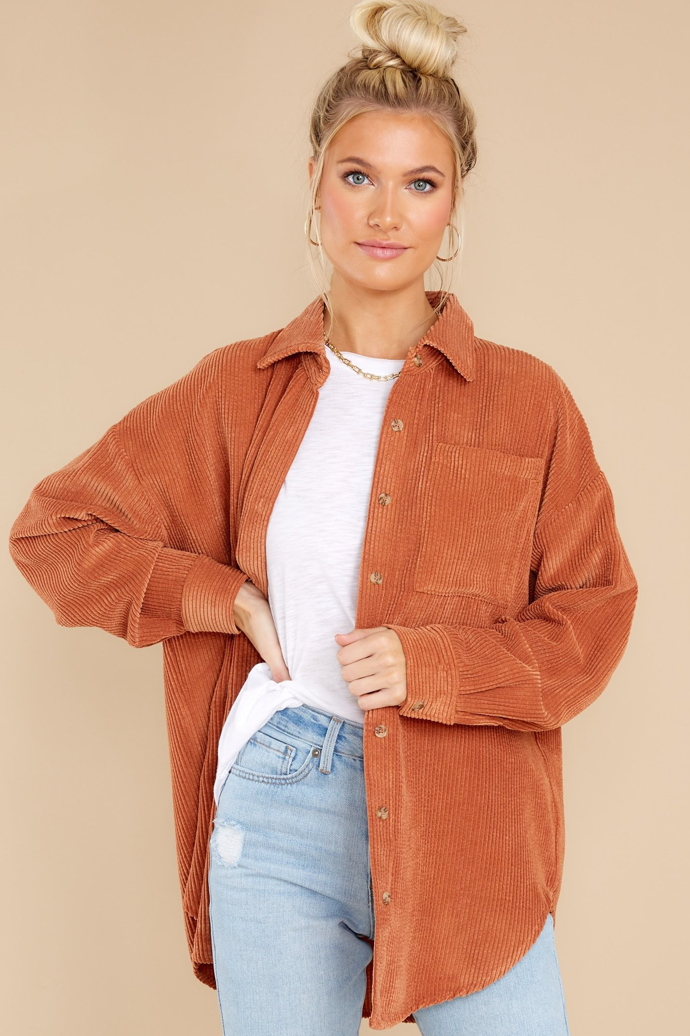 Thinking Of Our Place Rust Orange Shacket | Red Dress 