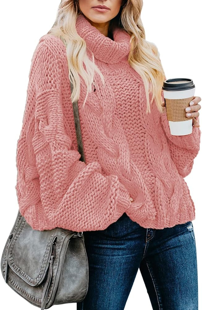 Dokotoo Womens 2023 Winter Fall Solid Turtleneck High Neck Balloon Long Sleeve Sweaters Pullover ... | Amazon (US)
