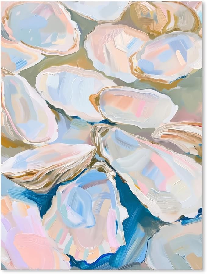 FITactic Pink Pastel Oyster Shell Wall Art Summer Beach Colorful Posters Abstract Coastal Paintin... | Amazon (US)