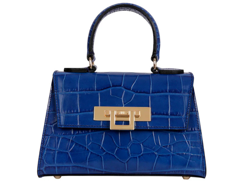 Fonteyn Mignon Orinoco 'Croc' Print Calf Leather Handbag - Cobalt | Lalage Beaumont