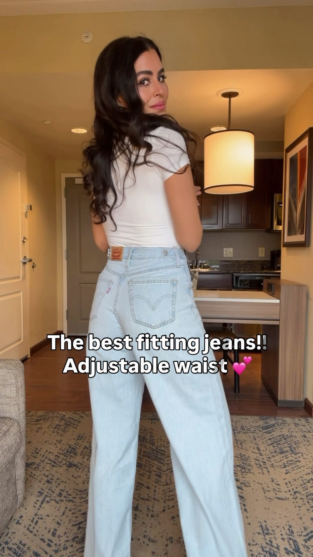 The softest jeans! Wearing size 26”, my usual size for a relaxed look. There’s no stretch, but the fabric is lightweight and super soft! Size S in bodysuit. Lipstick is 320 hush hush.
I’m 130 pounds. 5’7 inches. Size S
Sneakers run small size up. 

Viral jeans, adjustable wa

#LTKSaleAlert #LTKootd #LTKselfcare