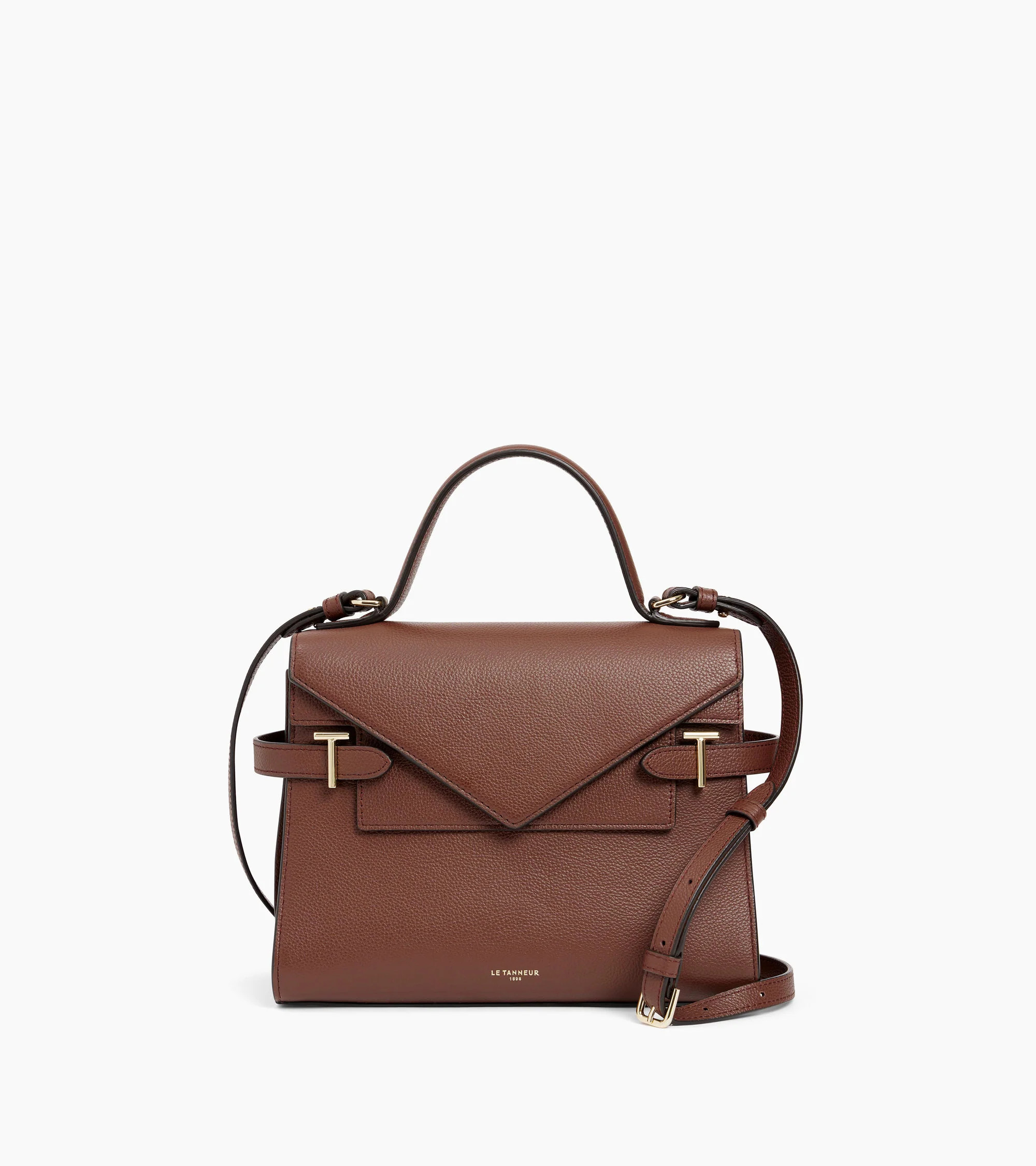 Emilie medium handbag with double flap in grained leather | Le Tanneur